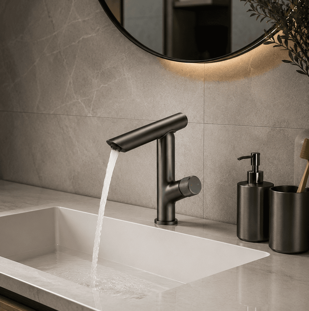 Waschtischarmatur Gunmetal Anthrazit, 360° schwenkbarer Auslauf