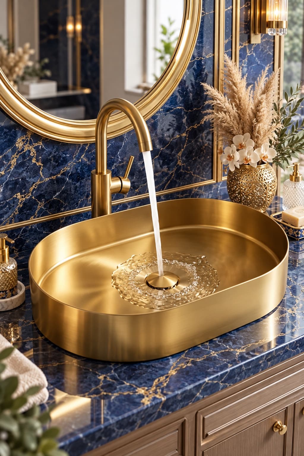 Alfas Aura Oval 60x40cm PVD Gold Tezgah Üstü Çanak Lavabo 304 Paslanmaz Çelik *2.0mm