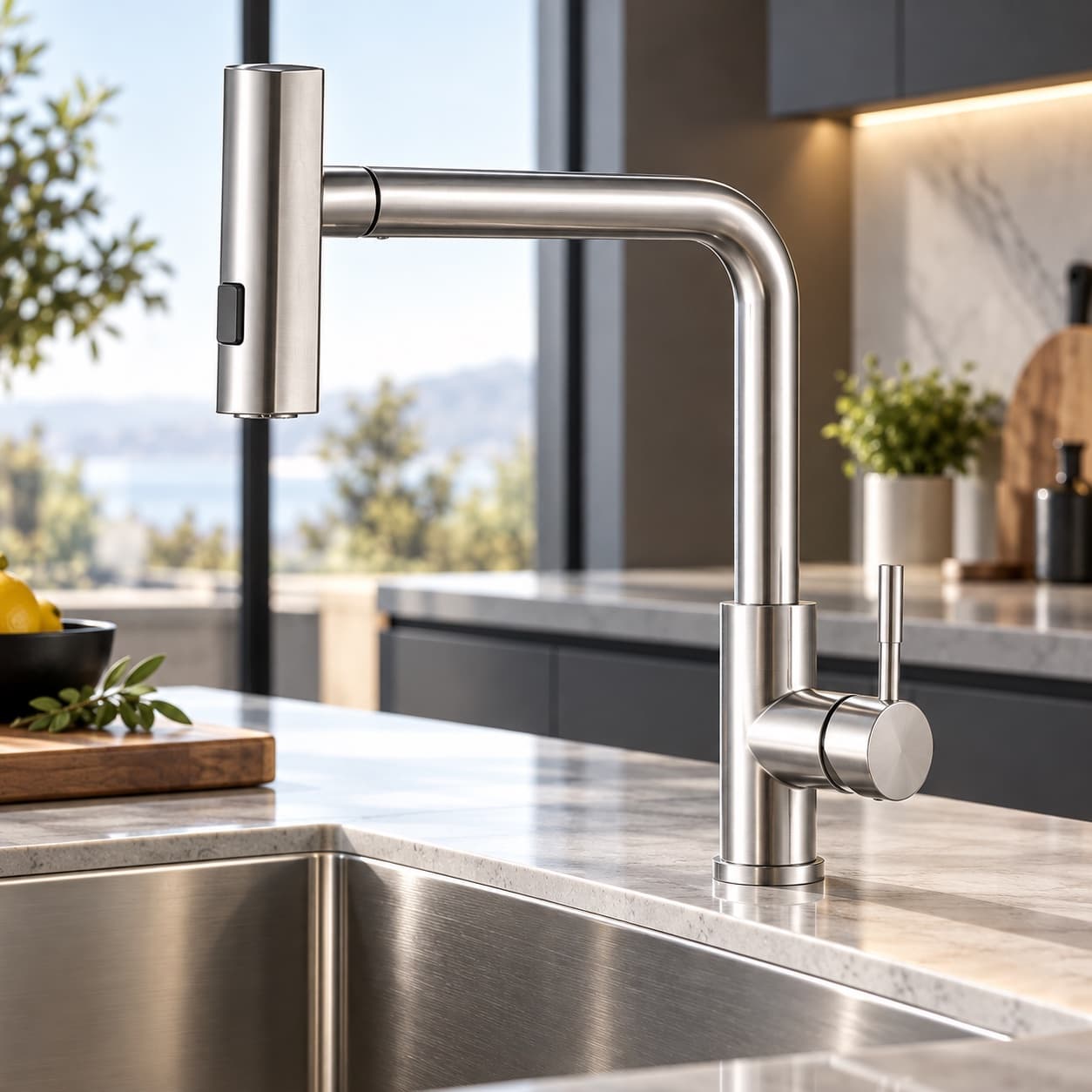 Alfas Aura Rain inox Çekmeli Mutfak Evye Bataryası Yağmurlama Fonksiyonlu PVD 304 Paslanmaz Çelik