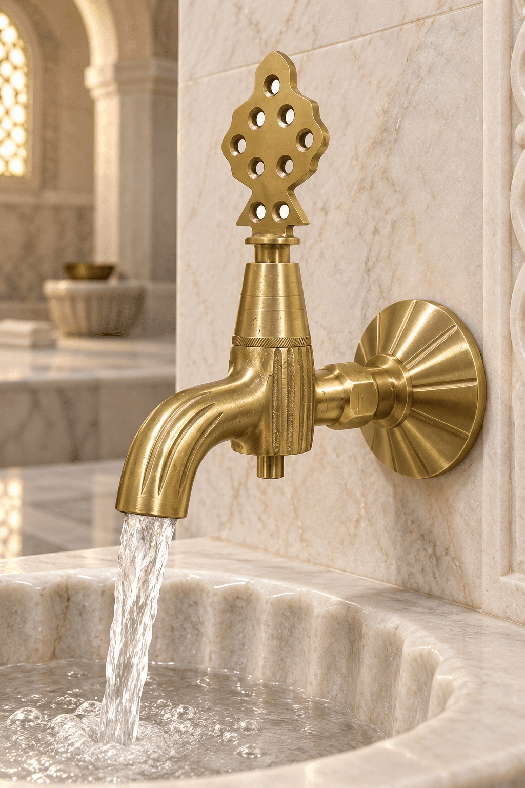 Altın Pirinç 180° Çevirmeli Hamam Kurnası Musluğu Dekoratif Hamam Banyo Sauna Osmanlı Çeşmesi