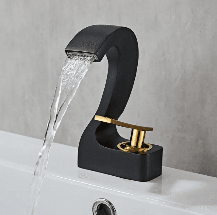 Black & Gold Waterfall Basin Faucet, Single-Hole