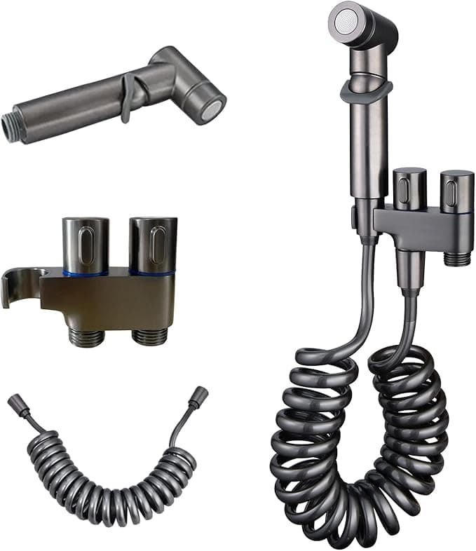 Anthracite Bidet Sprayer Set | Pressure Jet, Coiled Hose