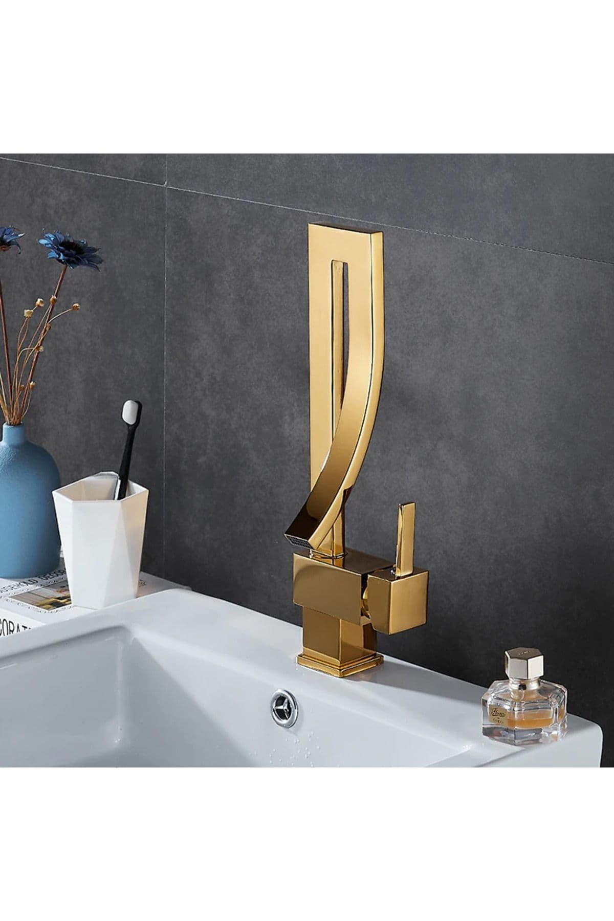 Gold Waschtischarmatur Eckig Wasserfall 360°