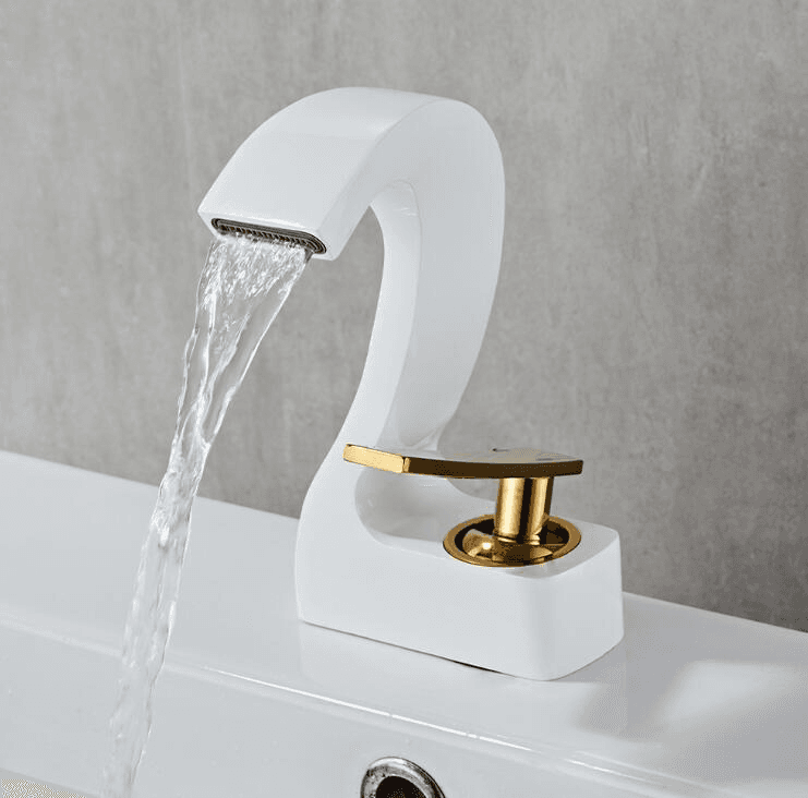 Weiß Gold Wasserfall-Waschtischarmatur skulptural Premium