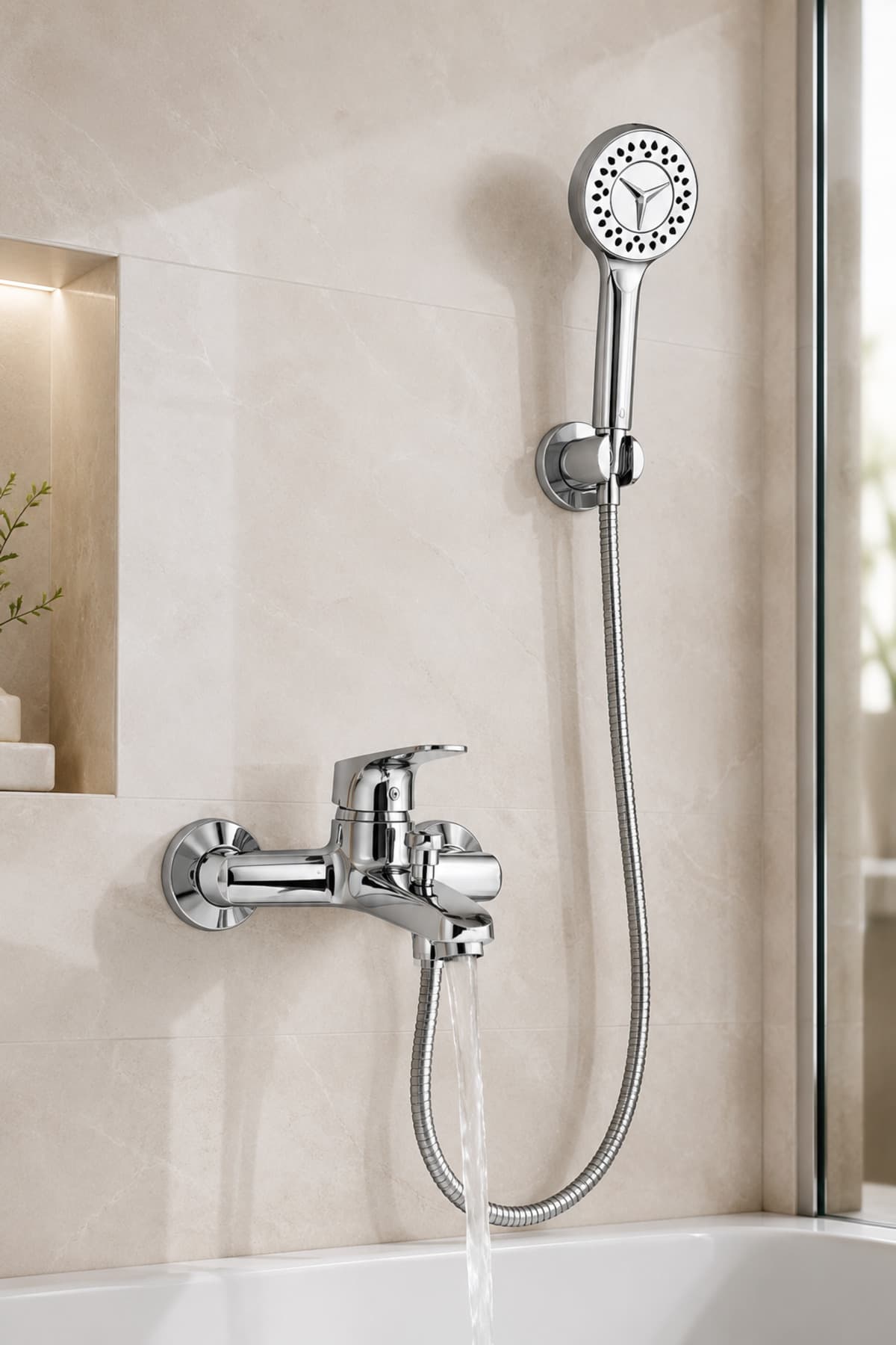 Chrome Bath Shower Mixer Set with Handset and Hose