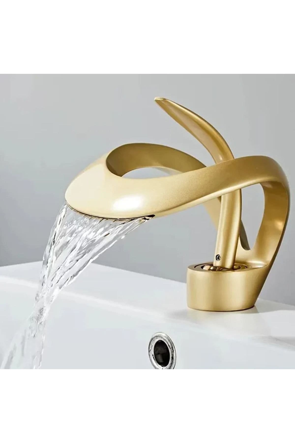 Luxus Mattgold Wasserfall-Waschtischarmatur skulptural
