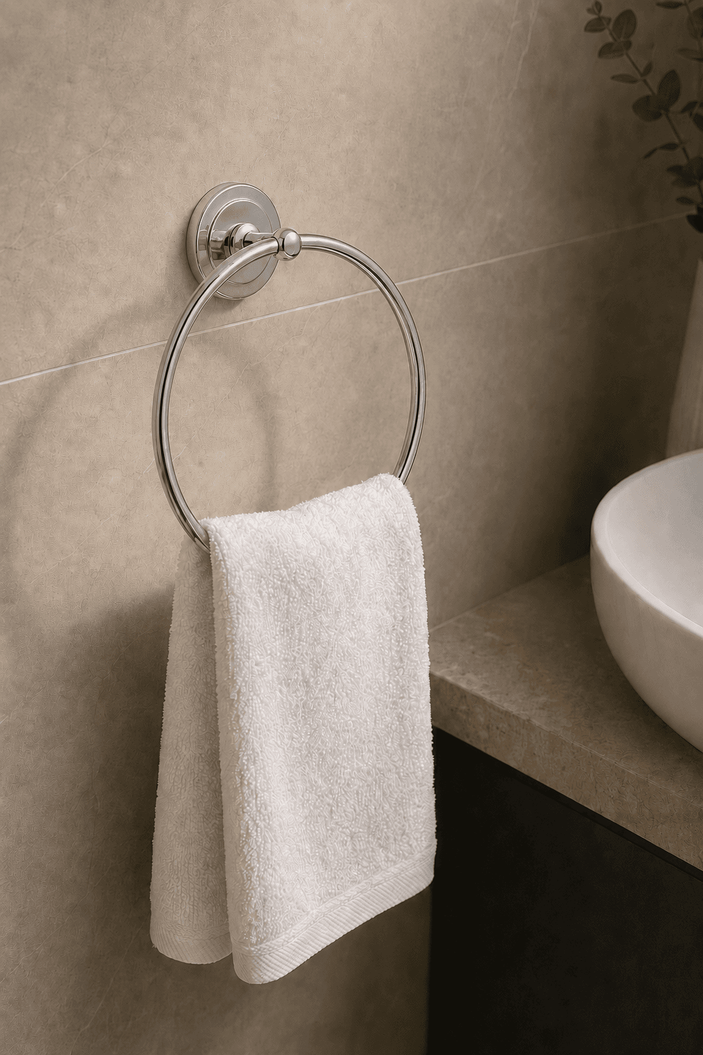 Chrome Towel Ring | Adhesive Mount, No Drilling