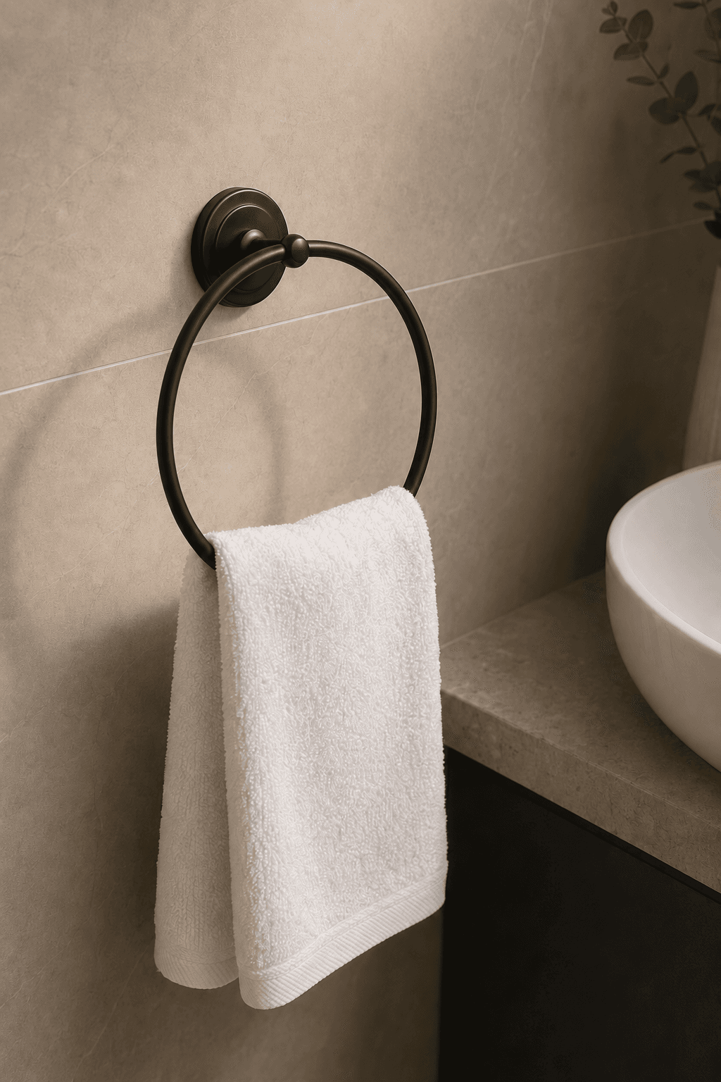 Matte Black Towel Ring | Adhesive, Drill-Free Mount