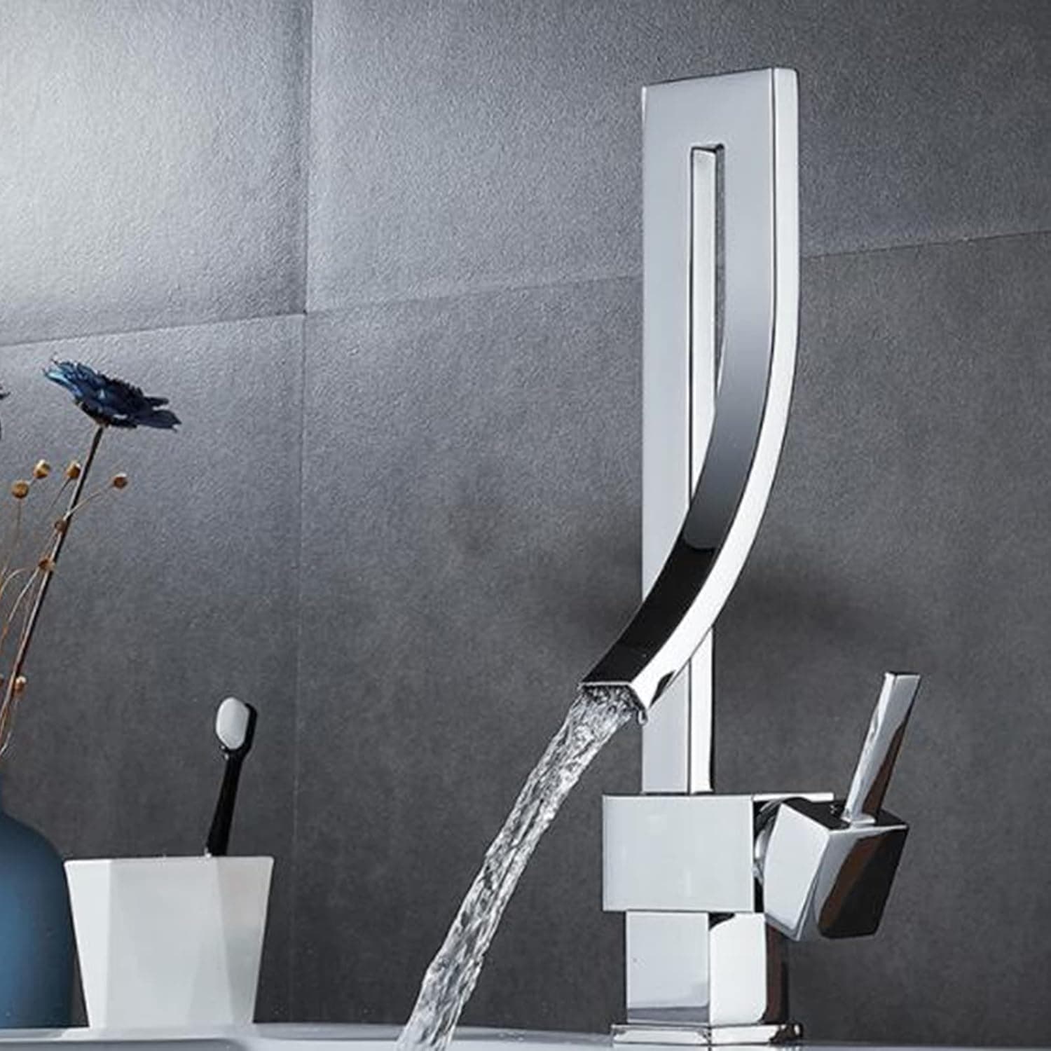 Chrom Eckige Wasserfall-Waschtischarmatur 360°